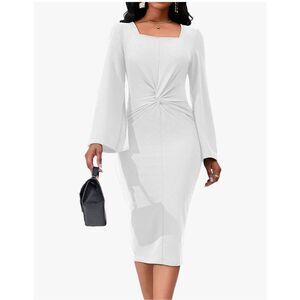 NEW Long Ruffles Sleeve Career Pencil Vintage Peplum Dress M